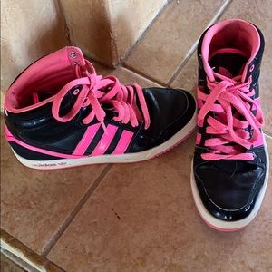 Size 4 Adidas Pink Black high top shoes